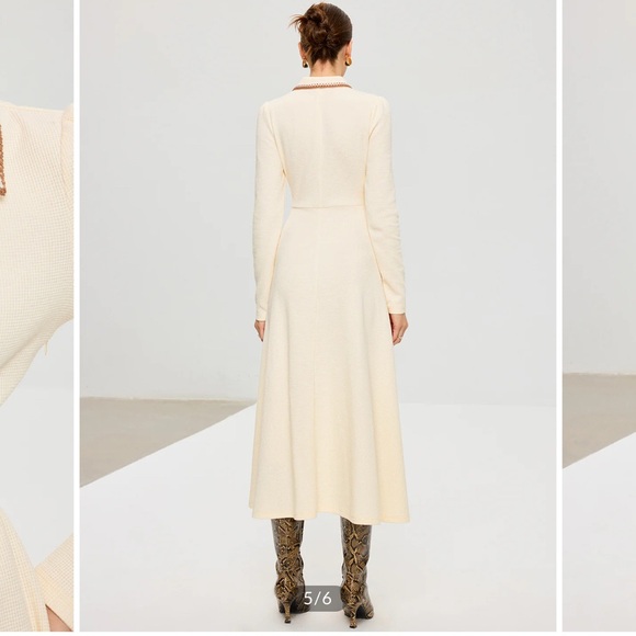 Commense Elegant Cream Midi Dress with Collar Detail - Picture 4 of 7